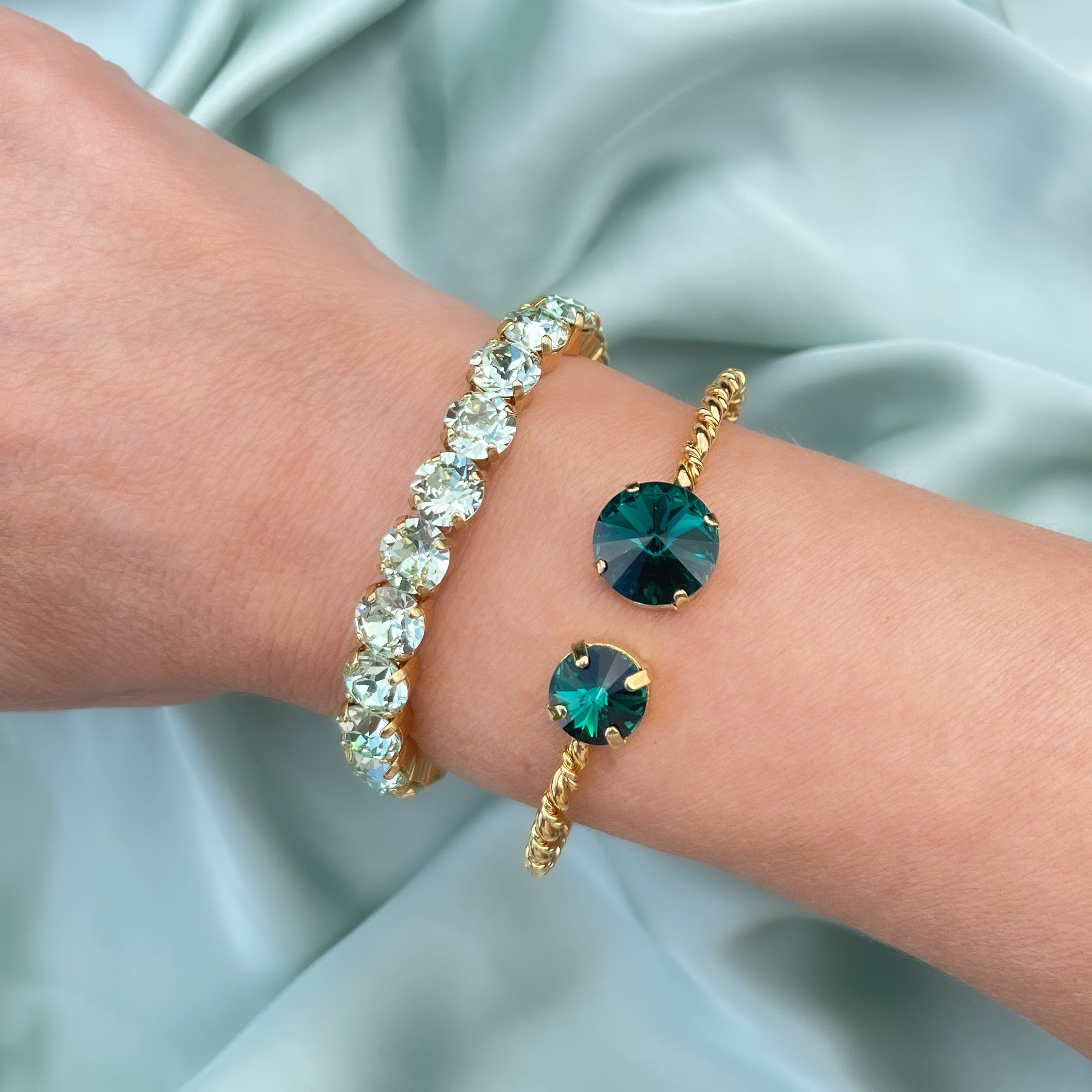 Gold Emerald Green Cuff Bracelet - Athena Gemstone | Valentina-Rose