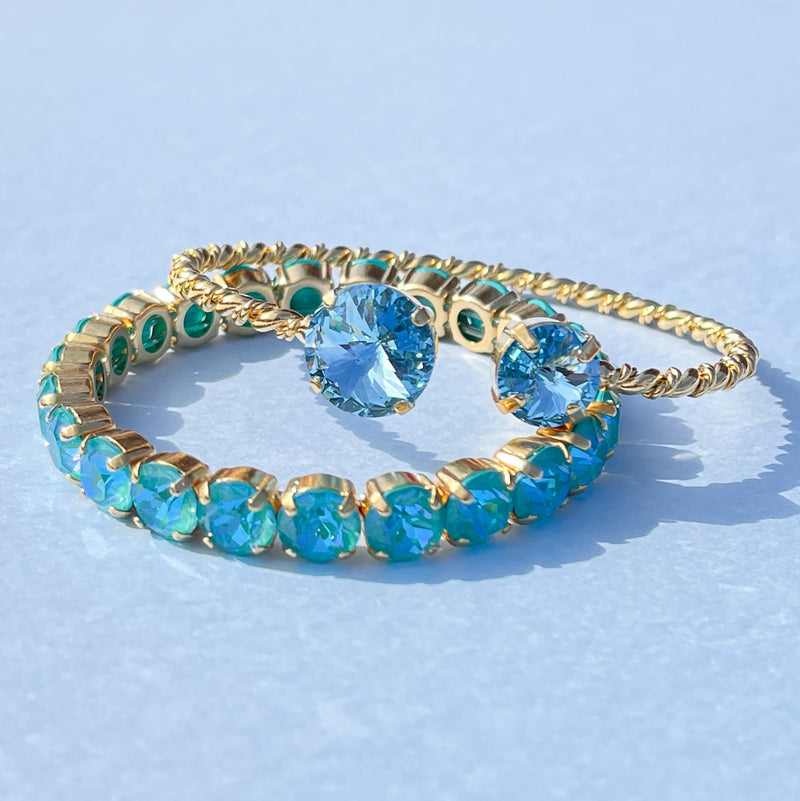 Blue bracelet, gold bracelet, wedding bracelet, swarovski bracelet, stacking bracelet