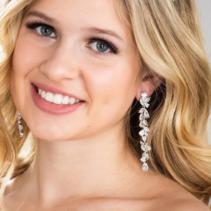 Vine Leaf Long Drop Statement Earrings | Silver