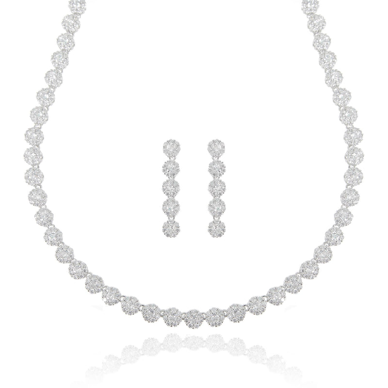 Blossom Flower Crystal Tennis Necklace Set | Silver