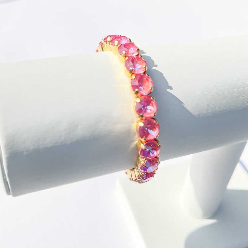 Pink bracelet, swarovski bracelet, gold bracelet
