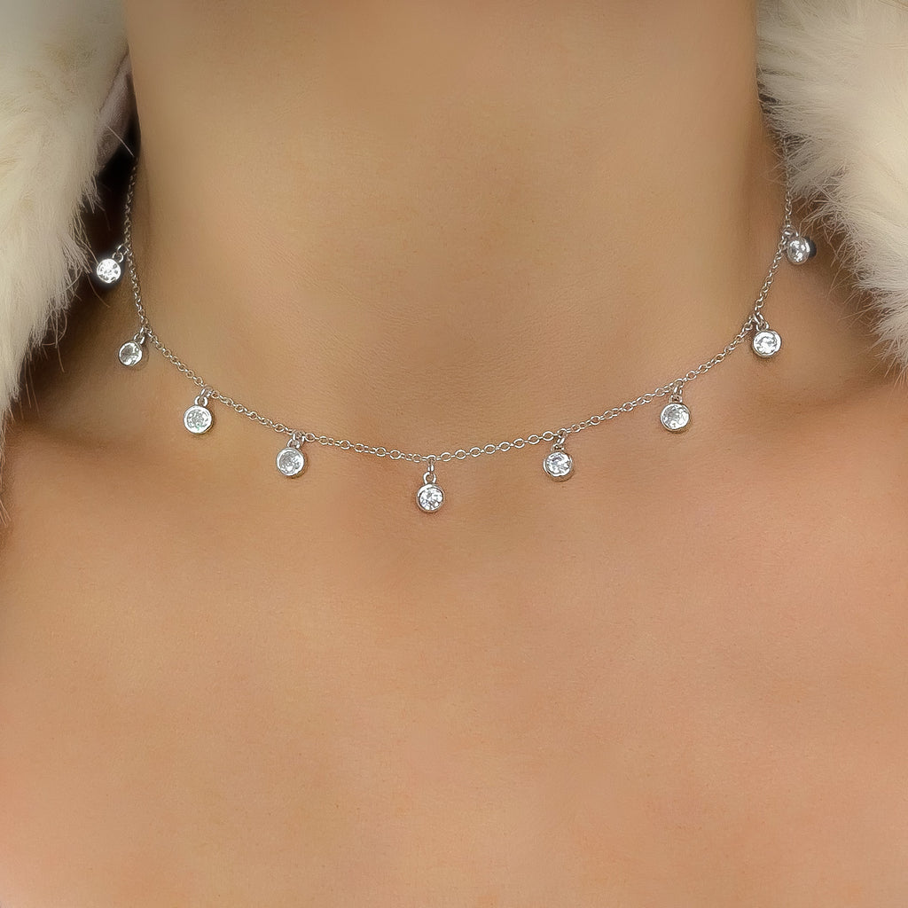 Droplet necklace, silver necklace, choker, chain, diamond necklace, tennis necklace