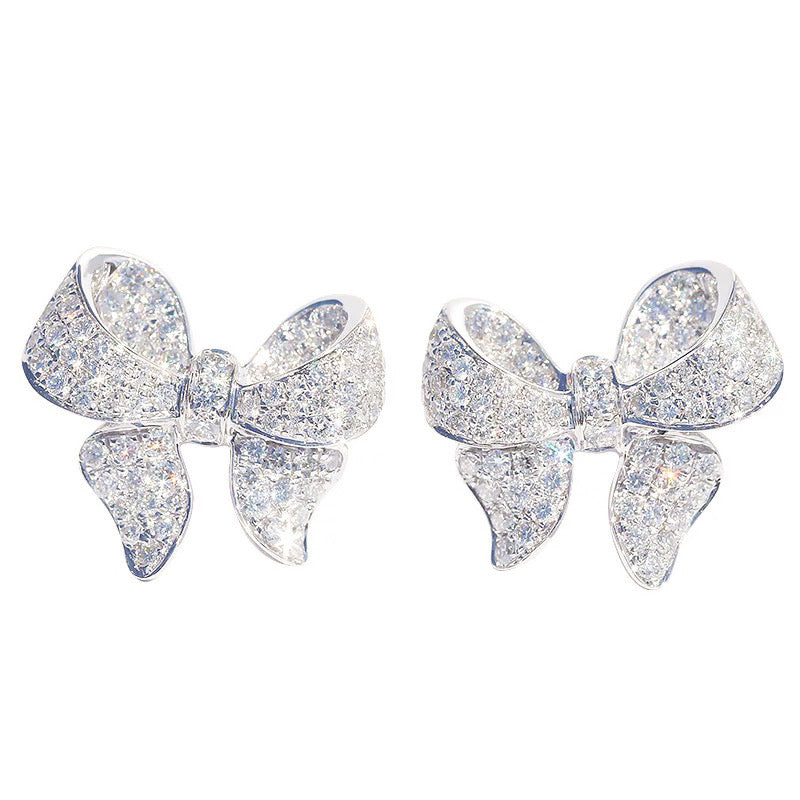 Bow earrings, Silver earrings, teardrop earrings, wedding earrings, drop earrings, party earrings, silver earrings, going out earrings, statement earrings
