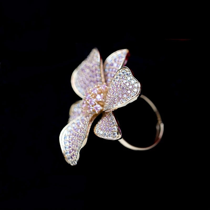 Flower ring, cocktail ring, pink ring, rose gold ring, ring for women, engagement ring, wedding ring, statement ring, gold ring, cluster ring