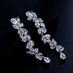 Vine Leaf Long Drop Statement Earrings | Silver
