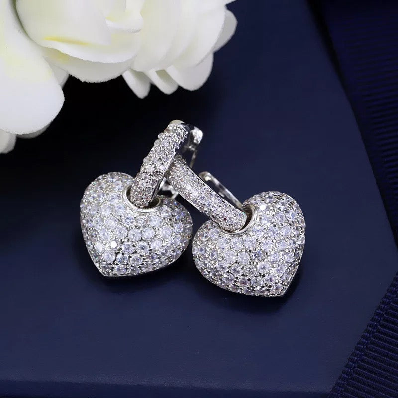 Silver going out earrings, wedding earrings, silver earrings, drop earrings, party earrings, Silver earrings, Wedding earrings, silver earrings, bridal earrings, bridesmaid earrings, going out earrings, shiny earrings, rhodium earrings, statement earrings, heart earrings