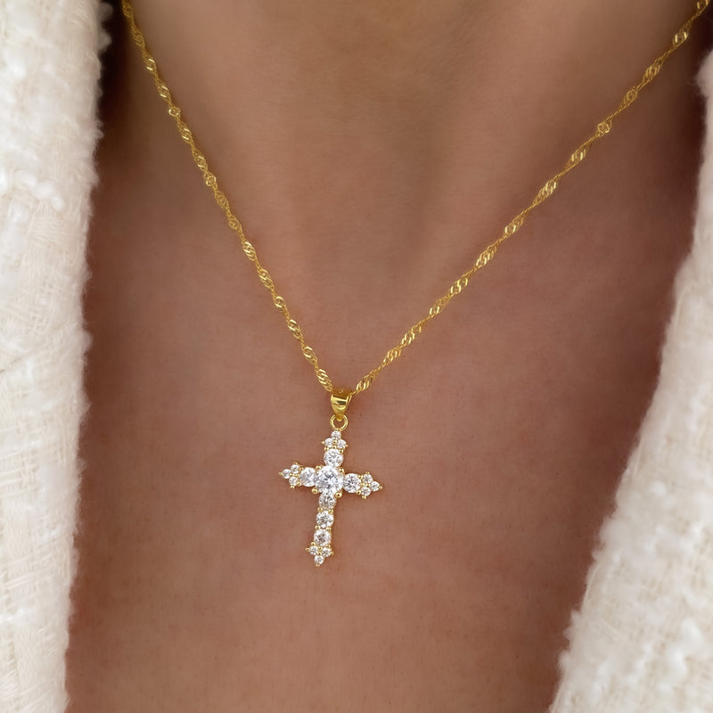 "Like A Prayer" Cross Pendant Necklace | Gold