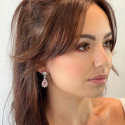 Silver wedding earrings, going out earrings, bridal earrings, silver earrings, bridesmaid earrings, pink earrings, teardrop earrings, pear earrings, drop earrings, 925 earrings, blush pink earrings, wedding jewellery, luxury earrings