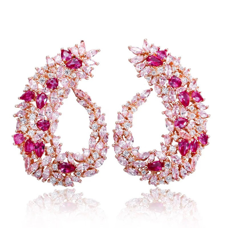 Pink earrings, statement earrings, designer earrings, crystal earrings, wedding earrings