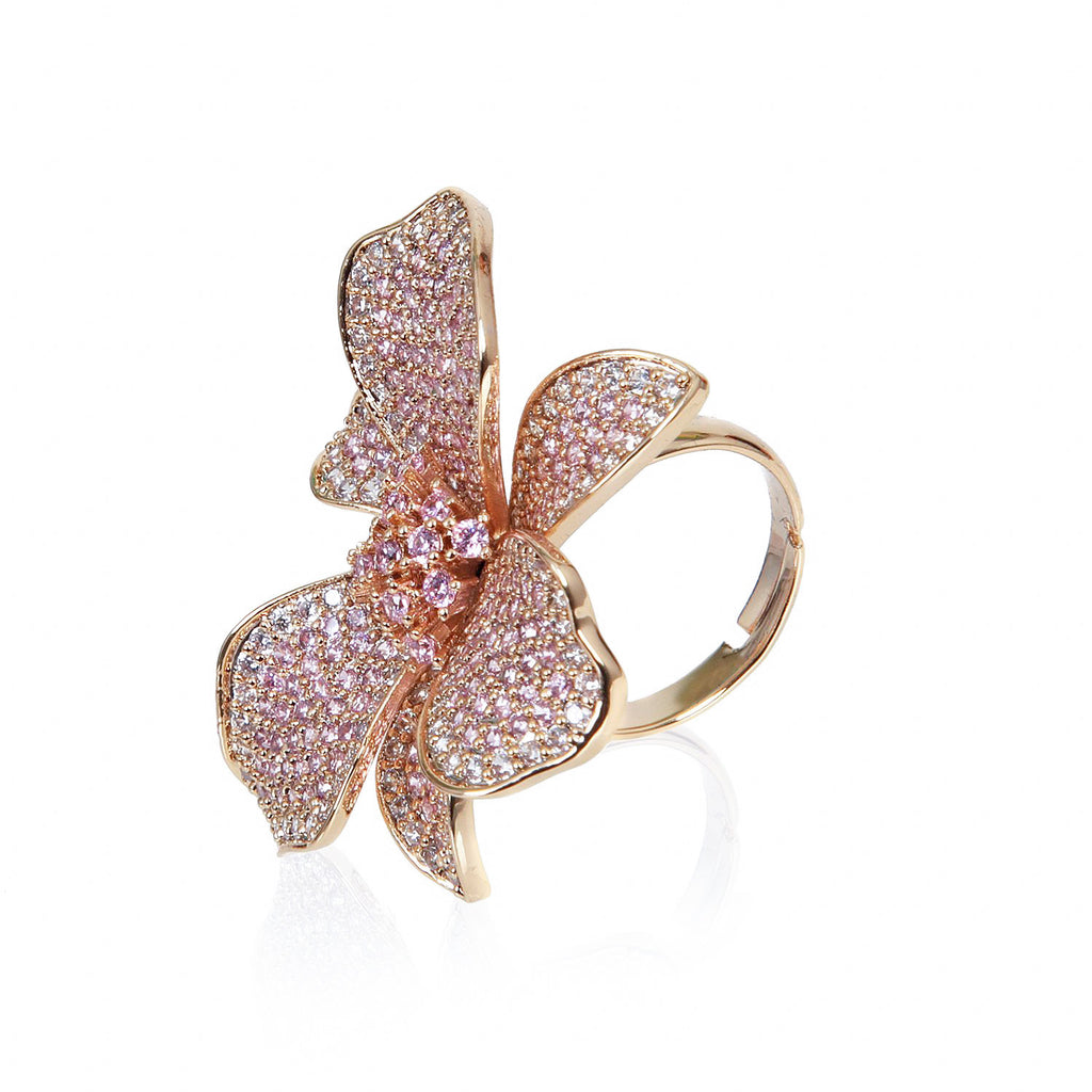 Flower ring, cocktail ring, pink ring, rose gold ring, ring for women, engagement ring, wedding ring, statement ring, gold ring, cluster ring