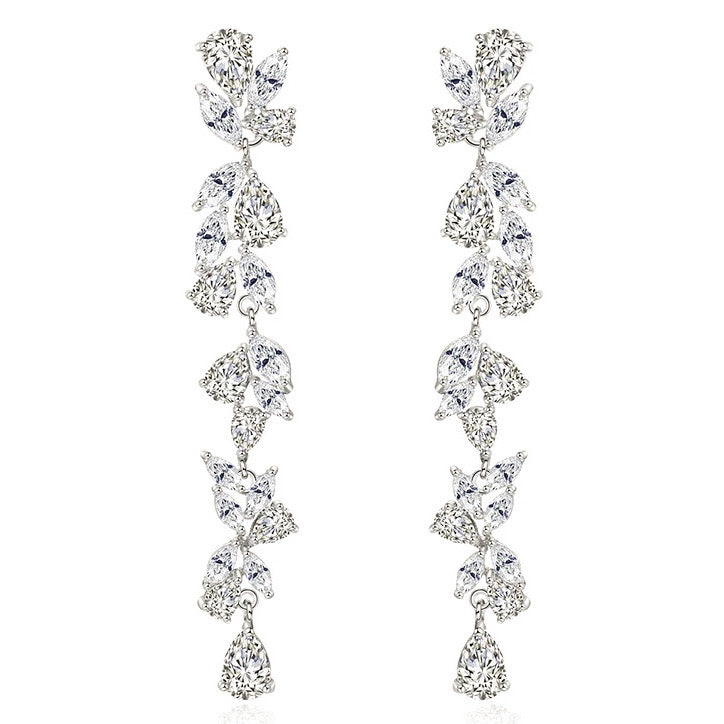 Vine Leaf Long Drop Statement Earrings | Silver