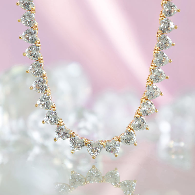 Sweetheart Deluxe Tennis Necklace | Gold