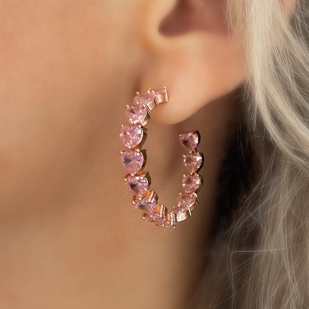 Loveheart Crystal Hoop Earrings | Rose Gold | Blush Pink