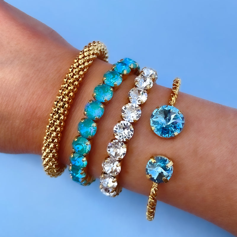Blue bracelet, gold bracelet, wedding bracelet, swarovski bracelet, stacking bracelet