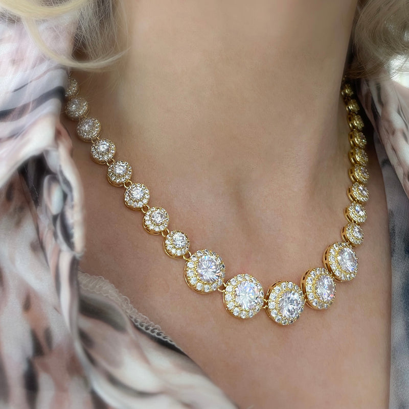 Saskia Crystal Tennis Necklace | Gold