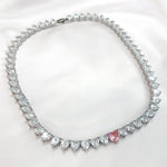 Silver tennis necklace, tennis necklace, pendant necklace, layer necklace, heart tennis necklace, crystal necklace, gemstone necklace, wedding necklace, going out necklace, party necklace, silver tennis chain, silver tennis pendant, pink tennis necklace