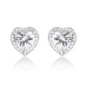 Silver heart stud earrings, Wedding earrings, silver earrings, bridal earrings, bridesmaid earrings, going out earrings, shiny earrings, rhodium earrings, statement earrings