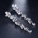 Vine Leaf Long Drop Statement Earrings | Silver