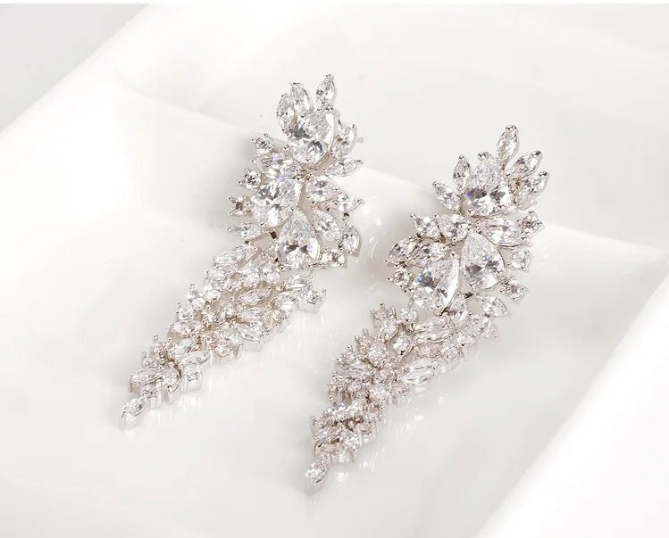 Statement earrings, party earrings, silver earrings, drop earrings, wedding earrings, going out earrings, sparkling earrings